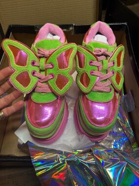 Dolls Kill Pink & Green Butterfly Accent Sneakers